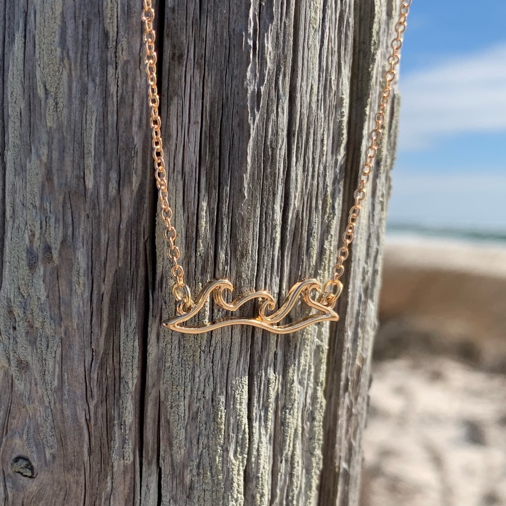 Ocean Wave Necklace Gold Tone Beach Boho Style